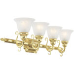 33 inch 4 Light Polished Brass Bathroom Vanity light fixture with White Alabaster Glass Shade-Lighting LumensBath/Vanity