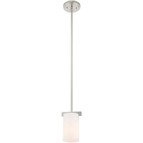 3 Light Brushed Nickel Ceiling Light fixture with Hand Blown Satin Opal White Glass Shade-Lighting LumensChandeliers