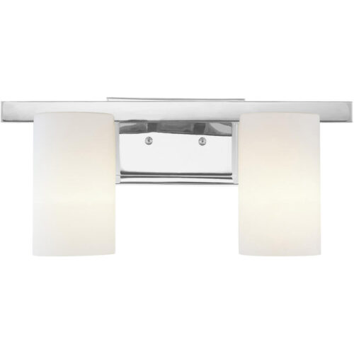 17 inch 2 Light Polished Chrome Bathroom Vanity light fixture with Hand Blown Satin Opal White Cylinder Glass Shade-Lighting LumensBath/Vanity