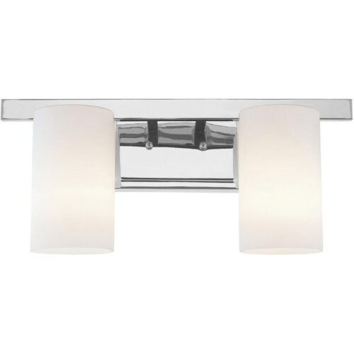 17 inch 2 Light Polished Chrome Bathroom Vanity light fixture with Hand Blown Satin Opal White Cylinder Glass Shade-Lighting LumensBath/Vanity