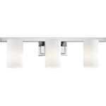 26 inch 3 Light Polished Chrome Bathroom Vanity light fixture with Hand Blown Satin Opal White Cylinder Glass Shade-Lighting LumensBath/Vanity