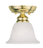 1 Light Polished Brass Ceiling Light fixture with White Alabaster Glass Shade-Lighting LumensFlush Mount Ceiling Lights