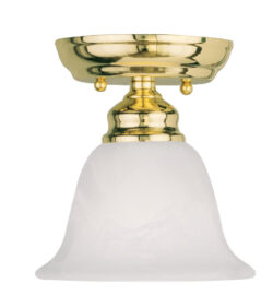 1 Light Polished Brass Ceiling Light fixture with White Alabaster Glass Shade-Lighting LumensFlush Mount Ceiling Lights