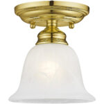 1 Light Polished Brass Ceiling Light fixture with White Alabaster Glass Shade-Lighting LumensFlush Mount Ceiling Lights