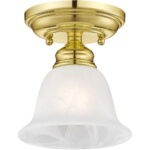 1 Light Polished Brass Ceiling Light fixture with White Alabaster Glass Shade-Lighting LumensFlush Mount Ceiling Lights