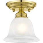 1 Light Polished Brass Ceiling Light fixture with White Alabaster Glass Shade-Lighting LumensFlush Mount Ceiling Lights