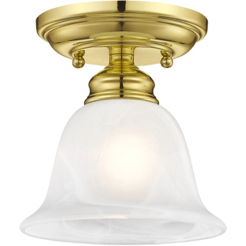 1 Light Polished Brass Ceiling Light fixture with White Alabaster Glass Shade-Lighting LumensFlush Mount Ceiling Lights