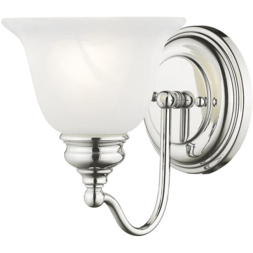 6.25 inch 1 Light Polished Chrome Bathroom Vanity light fixture with White Alabaster Glass Shade-Lighting LumensBath/Vanity