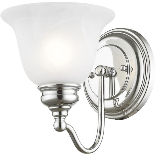 6.25 inch 1 Light Polished Chrome Bathroom Vanity light fixture with White Alabaster Glass Shade-Lighting LumensBath/Vanity