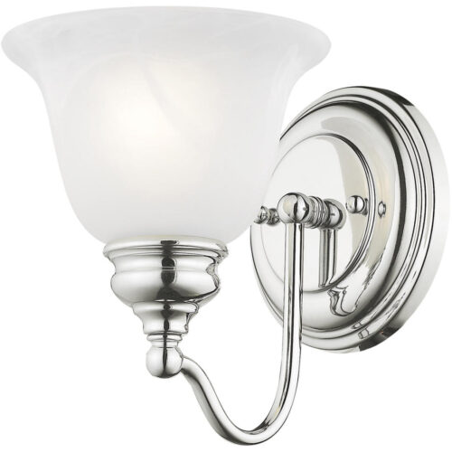 6.25 inch 1 Light Polished Chrome Bathroom Vanity light fixture with White Alabaster Glass Shade-Lighting LumensBath/Vanity