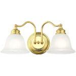 15.25 inch 2 Light Polished Brass Bathroom Vanity light fixture with White Alabaster Glass Shade-Lighting LumensBath/Vanity