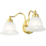 15.25 inch 2 Light Polished Brass Bathroom Vanity light fixture with White Alabaster Glass Shade-Lighting LumensBath/Vanity