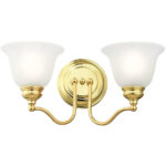 15.25 inch 2 Light Polished Brass Bathroom Vanity light fixture with White Alabaster Glass Shade-Lighting LumensBath/Vanity