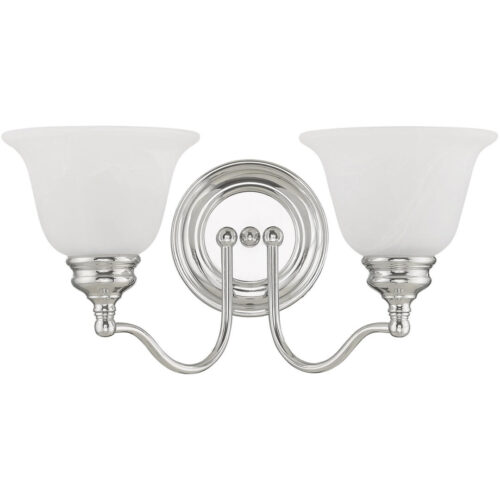 15.25 inch 2 Light Polished Chrome Bathroom Vanity light fixture with White Alabaster Glass Shade-Lighting LumensBath/Vanity