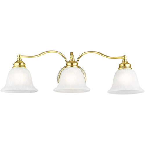 24 inch 3 Light Polished Brass Bathroom Vanity light fixture with White Alabaster Glass Shade-Lighting LumensBath/Vanity