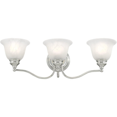 24 inch 3 Light Polished Chrome Bathroom Vanity light fixture with White Alabaster Glass Shade-Lighting LumensBath/Vanity