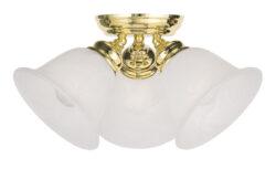 3 Light Polished Brass Ceiling Light fixture with White Alabaster Glass Shade-Lighting LumensFlush Mount Ceiling Lights