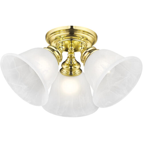 3 Light Polished Brass Ceiling Light fixture with White Alabaster Glass Shade-Lighting LumensFlush Mount Ceiling Lights