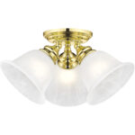 3 Light Polished Brass Ceiling Light fixture with White Alabaster Glass Shade-Lighting LumensFlush Mount Ceiling Lights