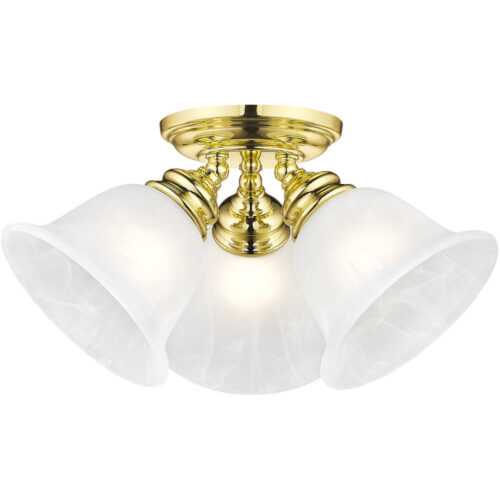 3 Light Polished Brass Ceiling Light fixture with White Alabaster Glass Shade-Lighting LumensFlush Mount Ceiling Lights