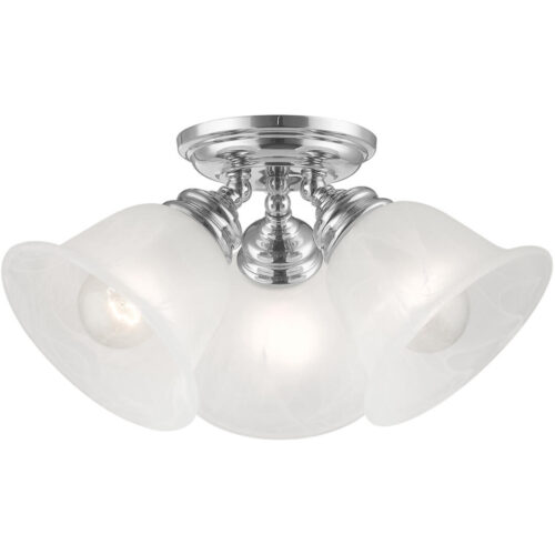 3 Light Polished Chrome Ceiling Light fixture with White Alabaster Glass Shade-Lighting LumensFlush Mount Ceiling Lights