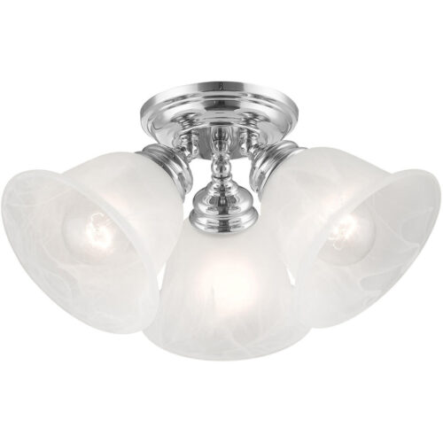 3 Light Polished Chrome Ceiling Light fixture with White Alabaster Glass Shade-Lighting LumensFlush Mount Ceiling Lights