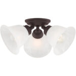 3 Light Bronze Ceiling Light fixture with White Alabaster Glass Shade-Lighting LumensFlush Mount Ceiling Lights