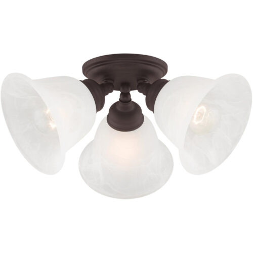 3 Light Bronze Ceiling Light fixture with White Alabaster Glass Shade-Lighting LumensFlush Mount Ceiling Lights