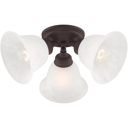 3 Light Bronze Ceiling Light fixture with White Alabaster Glass Shade-Lighting LumensFlush Mount Ceiling Lights