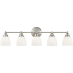 34 inch 5 Light Bronze Bathroom Vanity light fixture with Hand Blown Satin Opal White Glass Shade-Lighting LumensBath/Flush Mounts