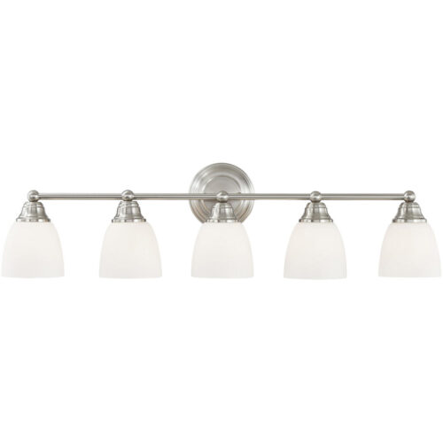 34 inch 5 Light Bronze Bathroom Vanity light fixture with Hand Blown Satin Opal White Glass Shade-Lighting LumensBath/Flush Mounts