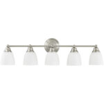 34 inch 5 Light Bronze Bathroom Vanity light fixture with Hand Blown Satin Opal White Glass Shade-Lighting LumensBath/Flush Mounts