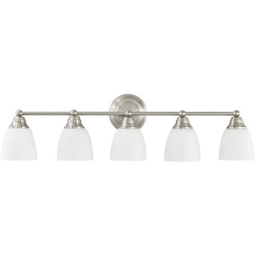 34 inch 5 Light Bronze Bathroom Vanity light fixture with Hand Blown Satin Opal White Glass Shade-Lighting LumensBath/Flush Mounts