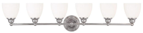 42 inch 6 Light Polished Brass Bathroom Vanity light fixture with Hand Blown Satin Opal White Glass Shade-Lighting LumensBath/Flush Mounts