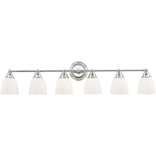 42 inch 6 Light Polished Brass Bathroom Vanity light fixture with Hand Blown Satin Opal White Glass Shade-Lighting LumensBath/Flush Mounts