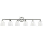 42 inch 6 Light Polished Brass Bathroom Vanity light fixture with Hand Blown Satin Opal White Glass Shade-Lighting LumensBath/Flush Mounts