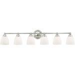 42 inch 6 Light Polished Brass Bathroom Vanity light fixture with Hand Blown Satin Opal White Glass Shade-Lighting LumensBath/Flush Mounts