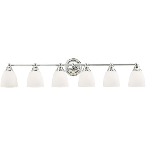 42 inch 6 Light Polished Brass Bathroom Vanity light fixture with Hand Blown Satin Opal White Glass Shade-Lighting LumensBath/Flush Mounts