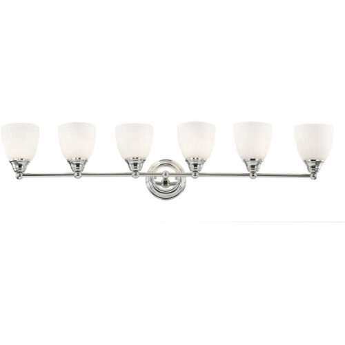 42 inch 6 Light Polished Brass Bathroom Vanity light fixture with Hand Blown Satin Opal White Glass Shade-Lighting LumensBath/Flush Mounts