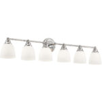 42 inch 6 Light Polished Brass Bathroom Vanity light fixture with Hand Blown Satin Opal White Glass Shade-Lighting LumensBath/Flush Mounts