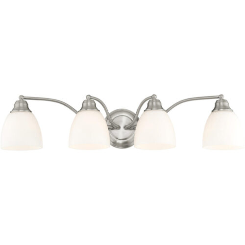 30 inch 4 Light Polished Chrome Bathroom Vanity light fixture with Hand Blown Satin Opal White Glass Shade-Lighting LumensBath/Flush Mounts