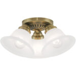 3 Light Antique Brass Ceiling Light fixture with White Alabaster Glass Shade-Lighting LumensFlush Mount Ceiling Lights