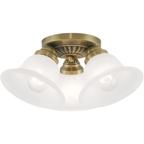 3 Light Antique Brass Ceiling Light fixture with White Alabaster Glass Shade-Lighting LumensFlush Mount Ceiling Lights