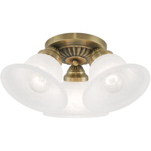 3 Light Antique Brass Ceiling Light fixture with White Alabaster Glass Shade-Lighting LumensFlush Mount Ceiling Lights