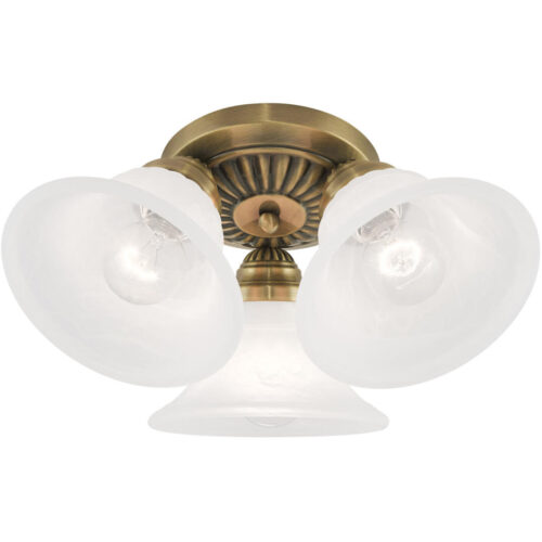 3 Light Antique Brass Ceiling Light fixture with White Alabaster Glass Shade-Lighting LumensFlush Mount Ceiling Lights