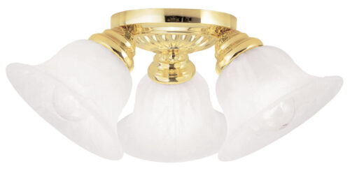 3 Light Polished Brass Ceiling Light fixture with White Alabaster Glass Shade-Lighting LumensFlush Mount Ceiling Lights