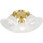 3 Light Polished Brass Ceiling Light fixture with White Alabaster Glass Shade-Lighting LumensFlush Mount Ceiling Lights