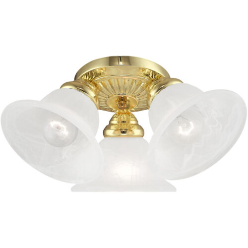 3 Light Polished Brass Ceiling Light fixture with White Alabaster Glass Shade-Lighting LumensFlush Mount Ceiling Lights