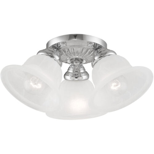 3 Light Polished Chrome Ceiling Light fixture with White Alabaster Glass Shade-Lighting LumensFlush Mount Ceiling Lights