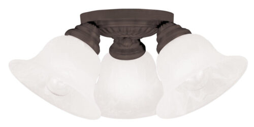 3 Light Bronze Ceiling Light fixture with White Alabaster Glass Shade-Lighting LumensFlush Mount Ceiling Lights